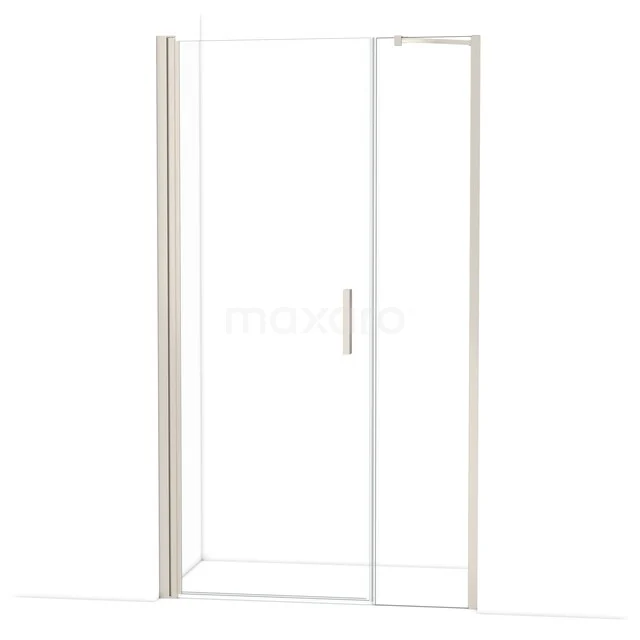 Heldere glazen douchedeur met mat witte aluminium frame, draaideurdesign, ideaal voor moderne badkamers.