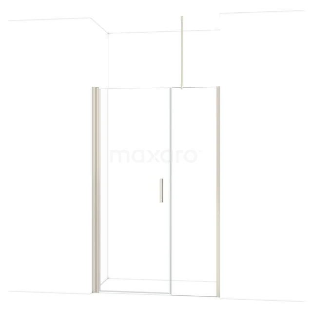 Glazen douchewand met chromen handgreep, minimalistisch ontwerp, ideaal voor een moderne badkamerinrichting.