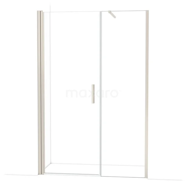 Strakke glazen douchedeur met chroomkleurig handvat, ideaal voor moderne badkamers, uit de Premium Serenity-serie.