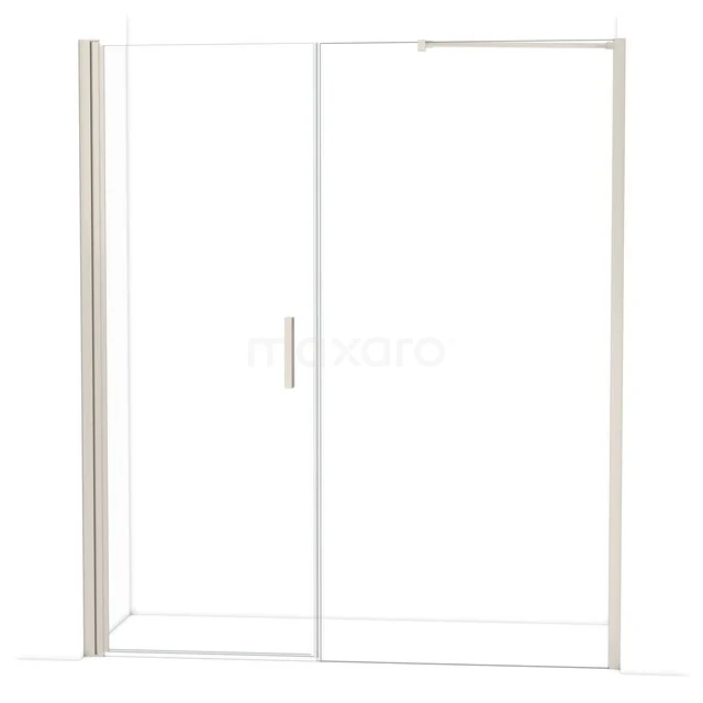 Glazen schuifdeur voor douche, transparant met zilverkleurig frame, ideaal voor een moderne badkamerinrichting.