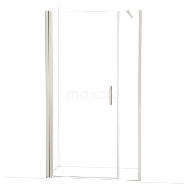 Glasene Duschtür mit chromfarbigem Haltegriff und schlanken Aluminiumprofilen, ideal für ein modernes Badezimmer.