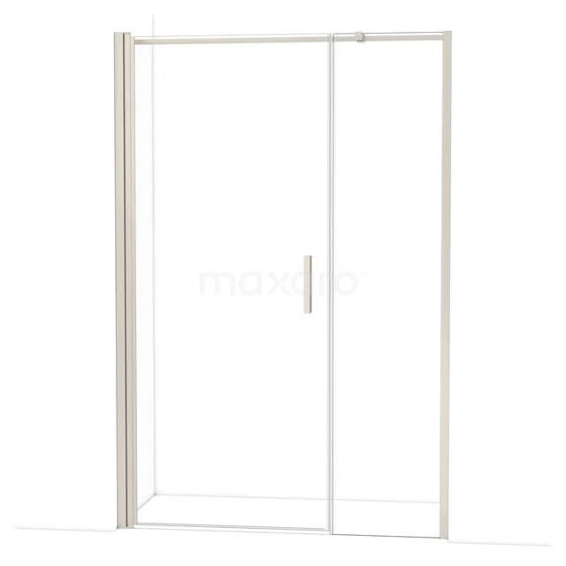 Glazen schuifdeur douchescherm met zilverkleurige rand, strak design, ideaal voor een moderne badkamer.