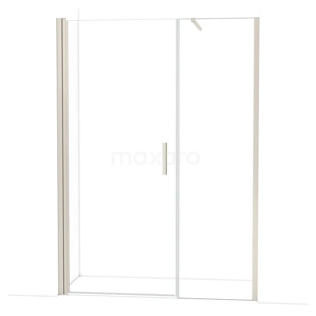 Douchedeur met helder glas en aluminium profielen, schuifdeurdesign, ideaal voor een moderne badkamer.