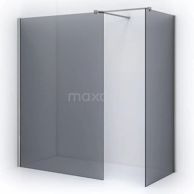 Shower screen made of clear glass, angular design with stainless steel details, ideal for modern bathroom design.