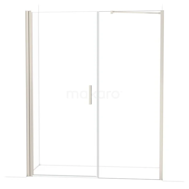 Glazen douchedeur met schuifsysteem, zilverkleurig frame, modern design voor de badkamer, onderdeel van premium serie.