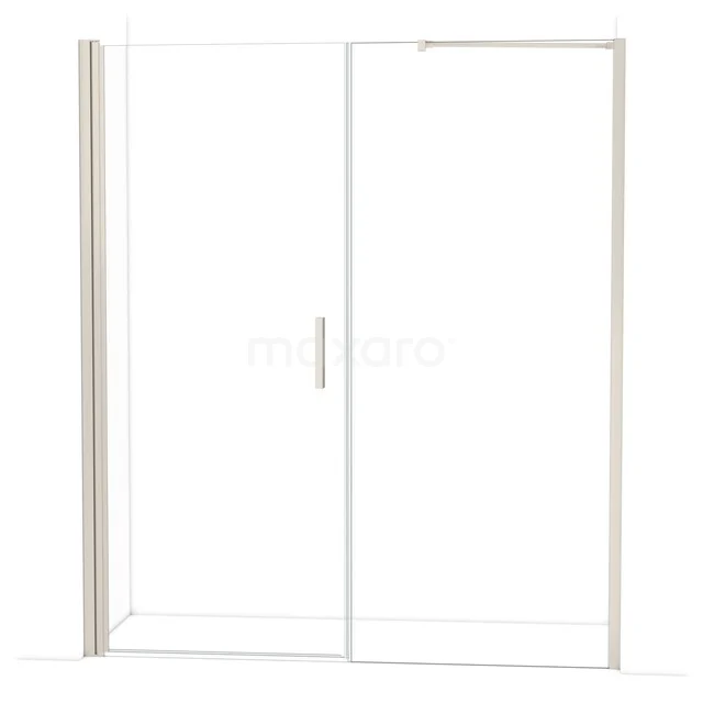 Glazen schuifdeur douchecabine met matte aluminium profielen, ideaal voor moderne badkamerinterieurs.