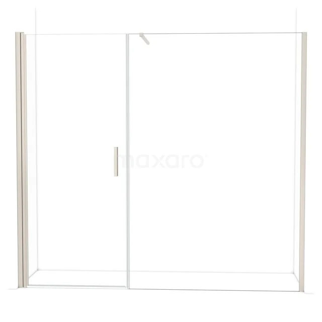 Glazen douchewand met schuifdeur, heldere panelen, aluminium profiel en minimalistisch design voor een moderne badkamer.