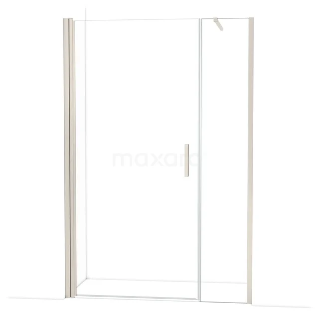 Glazen inloopdouche met transparante deur, chromen handgreep en minimalistisch design, ideaal voor moderne badkamers.