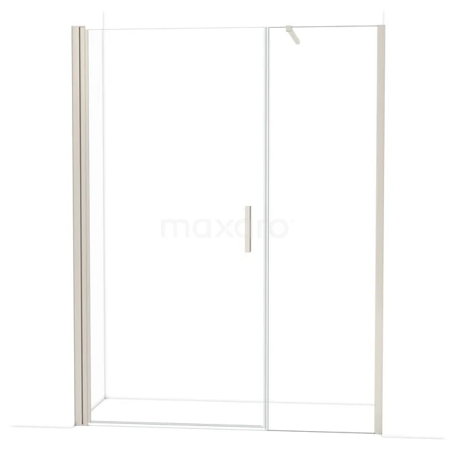 Glazen douchewand met schuifdeur, heldere panelen, aluminium profielen, strak design, ideaal voor moderne badkamerinrichting.