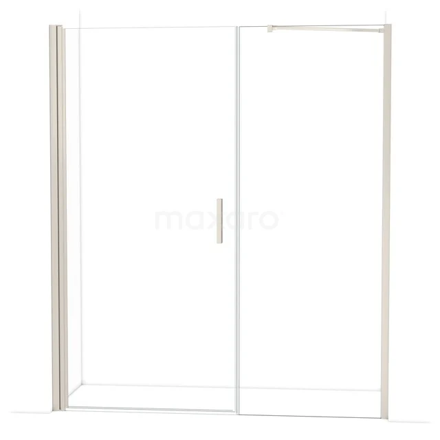 Glasene Duschwand mit Drehtür, transparentes Design, Aluminiumprofile, ideal für eine moderne Badezimmergestaltung.