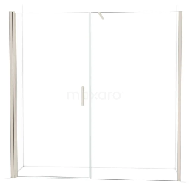 Glazen douchewand met schuifdeur, helder glas, aluminium profiel, geschikt voor moderne badkamers, duurzaam en ruimtebesparend ontwerp.