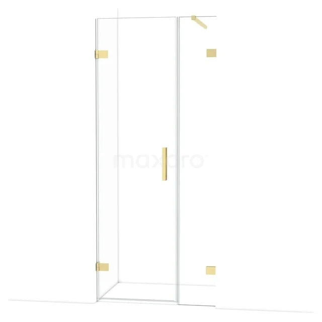 Glazen douchedeur met gouden details, modern ontwerp, ideaal voor een stijlvolle badkamerinrichting.