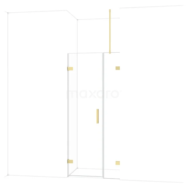 Glasene Duschtür mit goldenen Akzenten, minimalistisches Design, ideal für ein modernes Badezimmer.
