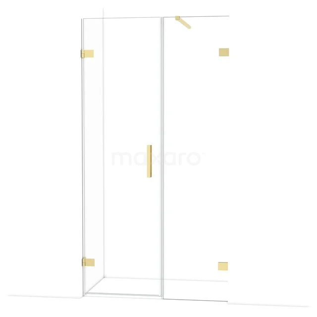 Glas Duschtür mit goldenen Akzenten, straff minimalistisches Design, ideal als moderne Ergänzung zum Badezimmer.