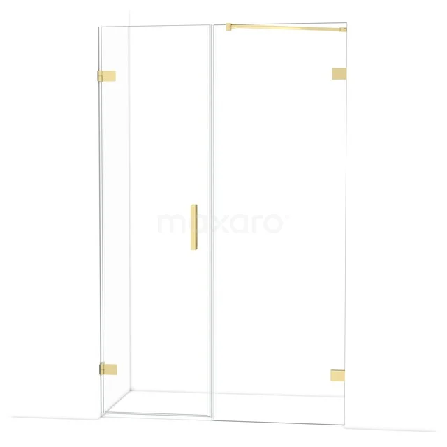 Diamond Shower door | 125 cm Light gold Clear glass Pivot door DDC210607220LG Glass shower enclosure with gold accents, frameless design, ideal for a modern bathroom.