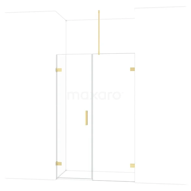 Diamond Douchedeur | 125 cm Lichtgoud Helder glas Draaideur DDC210607720LG Luxe glazen douchedeur met goudkleurige scharnieren, strak design, ideaal voor een moderne badkamer.