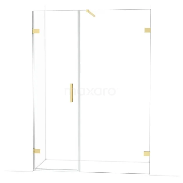 Glas Duschkabine mit Gold Akzenten, Klarglas und minimalistischem Design für ein modernes Badezimmer.