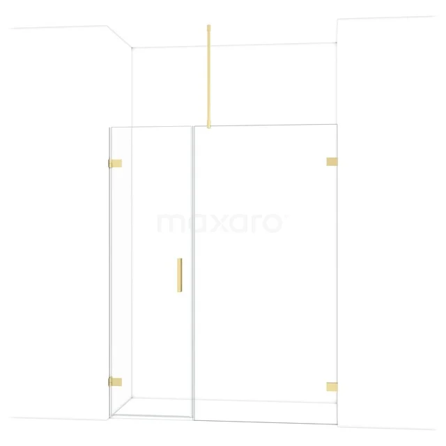 Gold-coloured glass shower door with frosted glass hinges, ideal for a modern bathroom style.