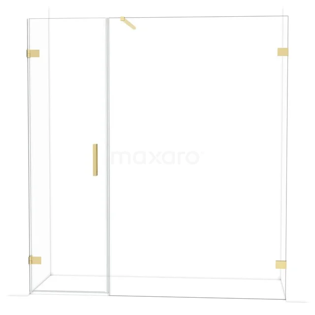 Glas Duschwand mit Gold Akzenten, rahmenloses Design, ideal für ein modernes Badezimmer.