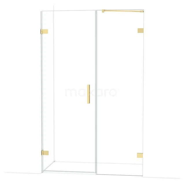 Diamond Douchedeur | 125 cm Lichtgoud Helder glas Draaideur DDC210706220LG Douchedeur met helder glas, goudkleurige scharnieren en handgreep, luxe design geschikt voor moderne badkamers.