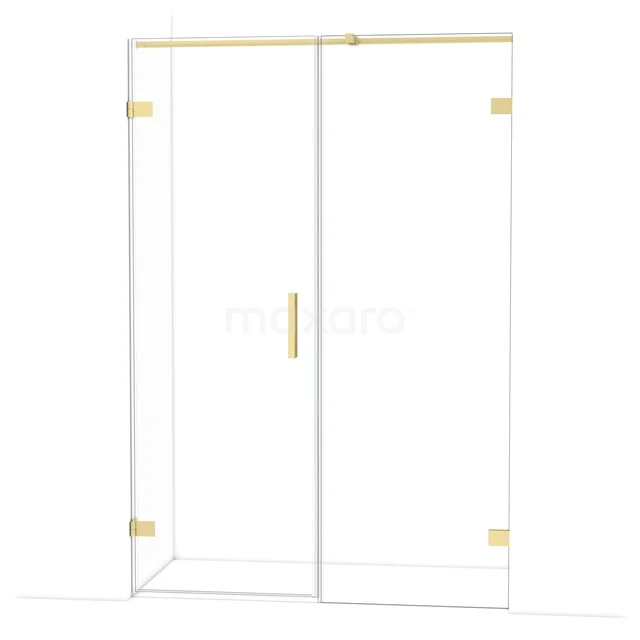Diamond Shower door | 135 cm Light gold Clear glass Pivot door DDC210707320LG Black modern basin tap, angular design, ideal as a stylish addition to a luxurious bathroom.