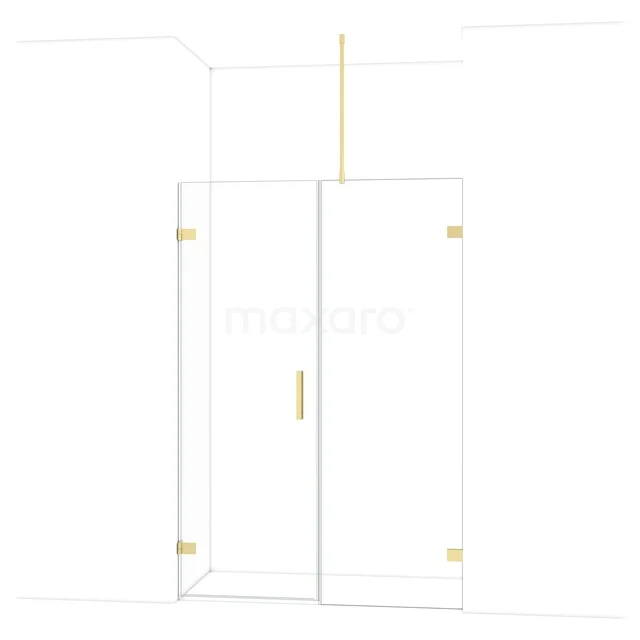 Diamond Douchedeur | 135 cm Lichtgoud Helder glas Draaideur DDC210707720LG Glazen douchedeur met gouden scharnieren en handvat, strak ontworpen voor een moderne badkamerstijl.