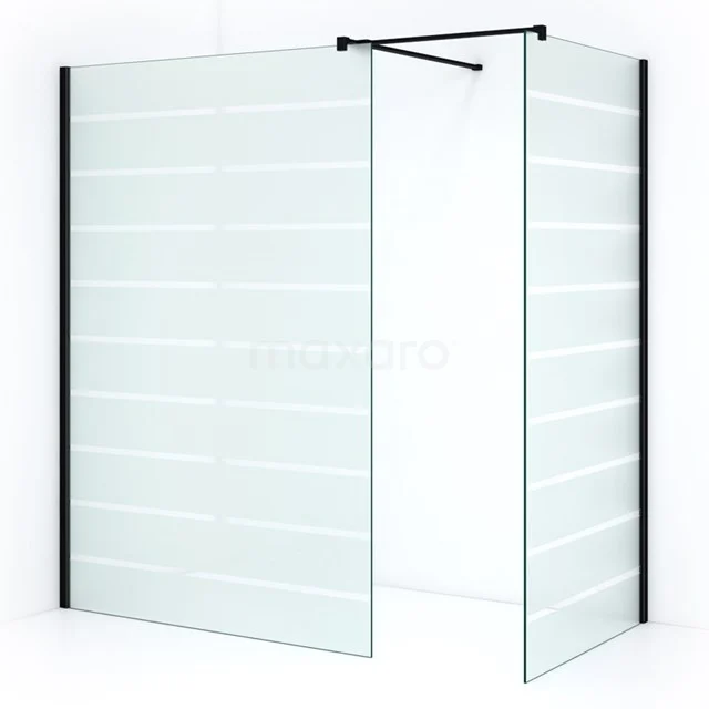 Pearl Walk-in shower | 140x140 cm Matte black Clear with matt stripes 2 fixed walls IPB1414506M Luxury walk-in shower made of clear glass with black profiles, suitable for modern bathrooms. Simple and stylish design.
