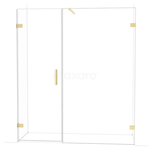 Glass shower screen with gold accents, minimalist design, ideal for modern bathroom decor.