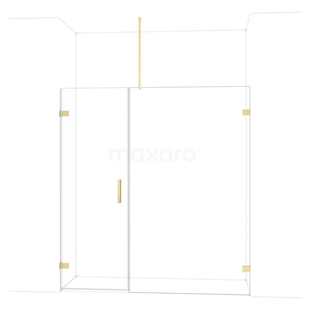 Shower screen made of glass with a gold frame, sleek design for a modern bathroom.