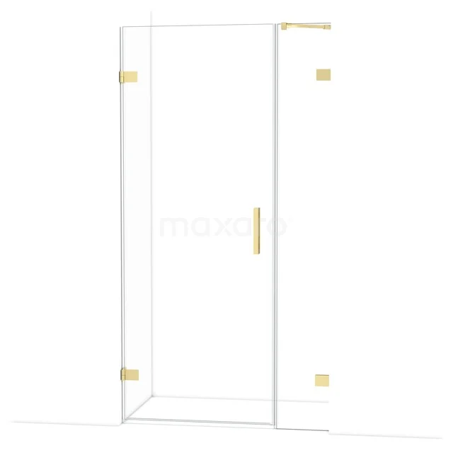 Glasdouchedeur mit goldfarbenen Scharnieren und Haltegriff, ideal für ein luxuriöses Badezimmerdesign.