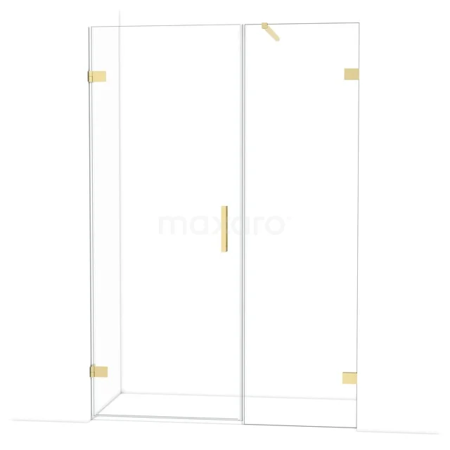 Diamond Douchedeur | 135 cm Lichtgoud Helder glas Draaideur DDC210806120LG Glazen douchedeur met goudkleurige scharnieren en handgreep, moderne badkamerstijl, transparant ontwerp voor luxe uitstraling.
