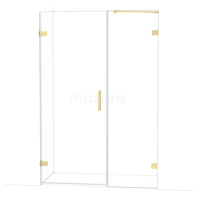 Diamond Douchedeur | 135 cm Lichtgoud Helder glas Draaideur DDC210806220LG Glazen douchedeur met goudkleurige scharnieren en handgreep, stijlvol design voor een moderne badkamer.
