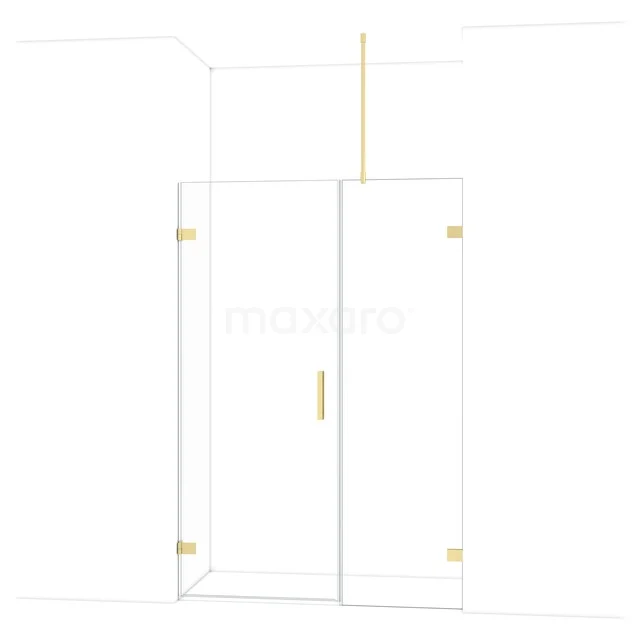 Diamond Douchedeur | 135 cm Lichtgoud Helder glas Draaideur DDC210806720LG Glazen douchedeur met goudkleurige scharnieren en handgreep, modern design voor de badkamer.