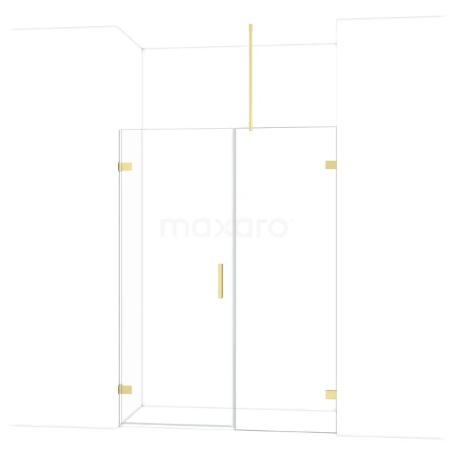 Diamond Shower door | 145 cm Light gold Clear glass Pivot door DDC210807720LG Glass shower door set with gold accents, sleek design and minimalist style for a modern bathroom.