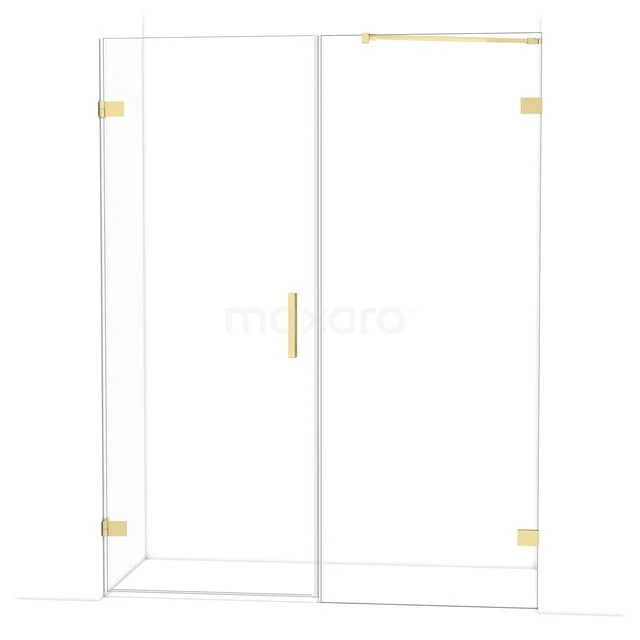 Glass shower enclosure with gold-coloured hinges and Handle, modern design for stylish bathroom decoration.