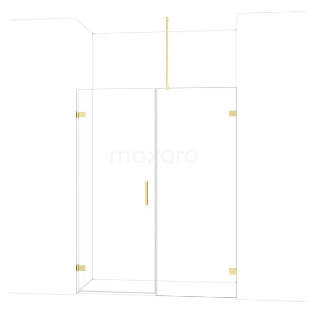 Duschtür mit goldfarbenen Beschlägen, Glastür mit Klarglas, modernes Design für stilvolle Badezimmergestaltung.