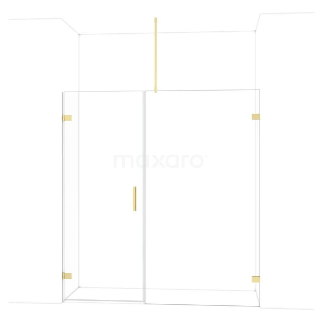 Glazen douchedeur met gouden scharnieren, rechthoekig design, ideaal voor een stijlvolle en moderne badkamer.