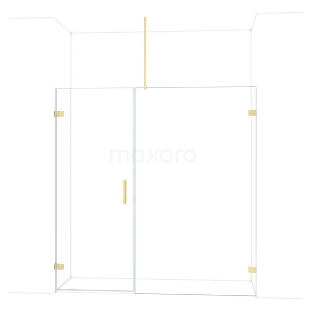 Glas Duschwand mit goldfarbenen Akzenten, Schiebetür und modernem Design, ideal für ein stilvolles Badezimmer.