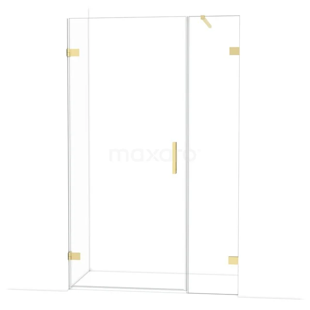 Diamond Douchedeur | 125 cm Lichtgoud Helder glas Draaideur DDC210904120LG Glazen douchedeur met gouden scharnieren en handgreep, frameloos design, ideaal voor een moderne badkamer.