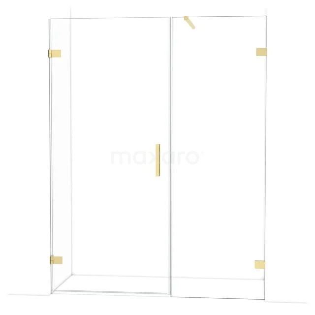 Glas Duschwand mit goldfarbenen Details, schlankes Design, ideal für ein modernes Badezimmer.