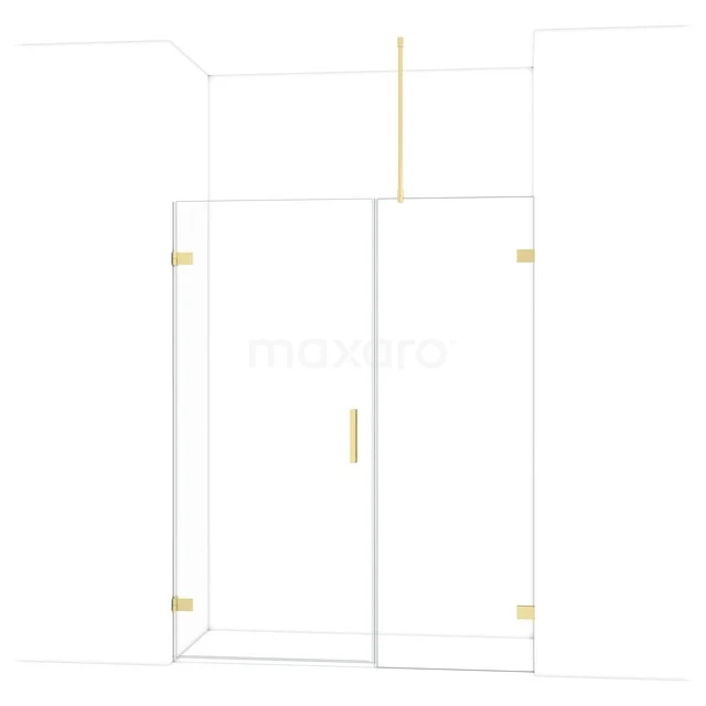 Glasdouchedeur mit goldenen Scharnieren, minimalistisches Design, ideal für moderne Bäder.