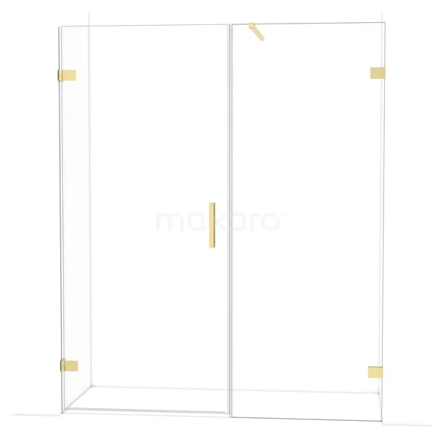 Gold Duschwand mit Klarglas, luxuriöse Verarbeitung und minimalistisches Design, perfekt für moderne Badezimmer Renovierungen.