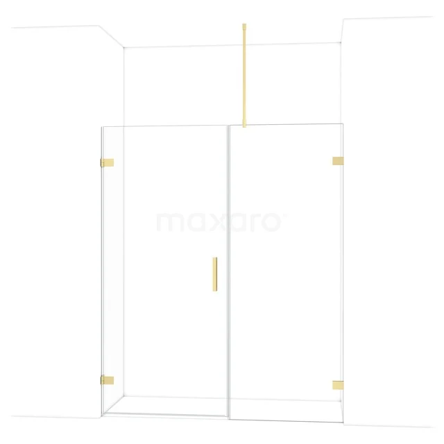 Duschtür mit goldenen Akzenten, Klarglas und minimalistischem Design, perfekt für ein modernes Badezimmer.