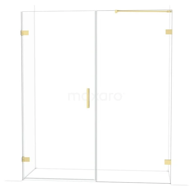 Glazen douchewand met goudkleurige accenten, minimalistisch design voor een moderne badkamer.