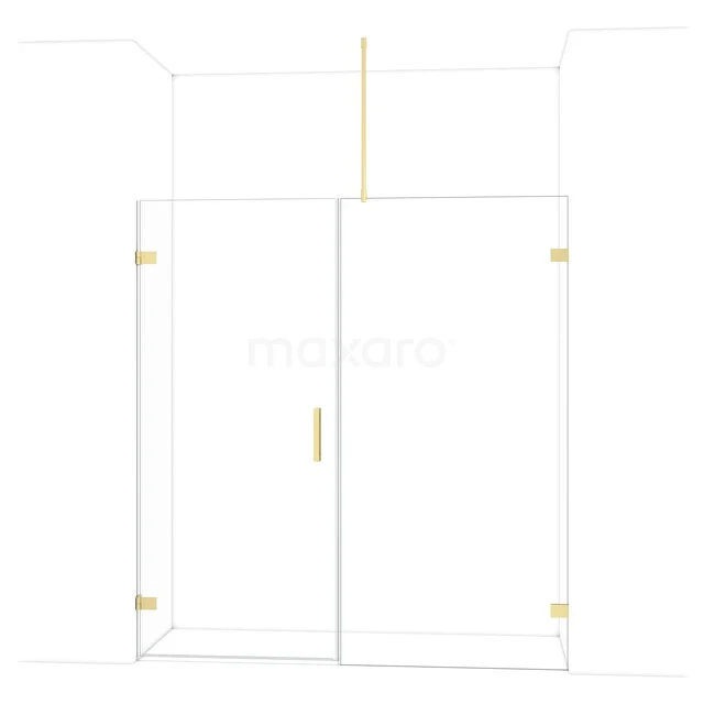 Glas Duschtür mit goldfarbenen Akzenten, elegantes Design, ideal für ein modernes Badezimmer.