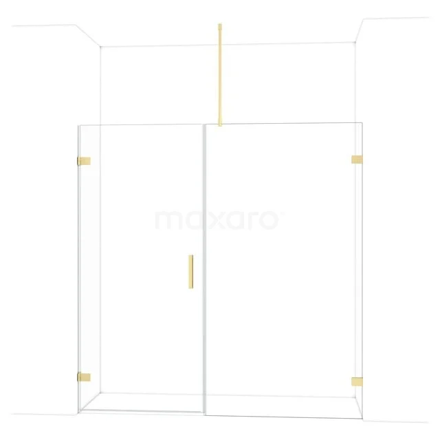 Glas Duschwand mit goldfarbenen Details, schlankes Design, ideal für ein modernes Badezimmer.