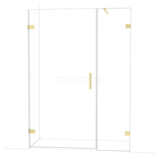 Diamond Douchedeur | 145 cm Lichtgoud Helder glas Draaideur DDC211005120LG Glazen douchewand met goudkleurige scharnieren en handgreep, geschikt voor een luxe badkamerinrichting.