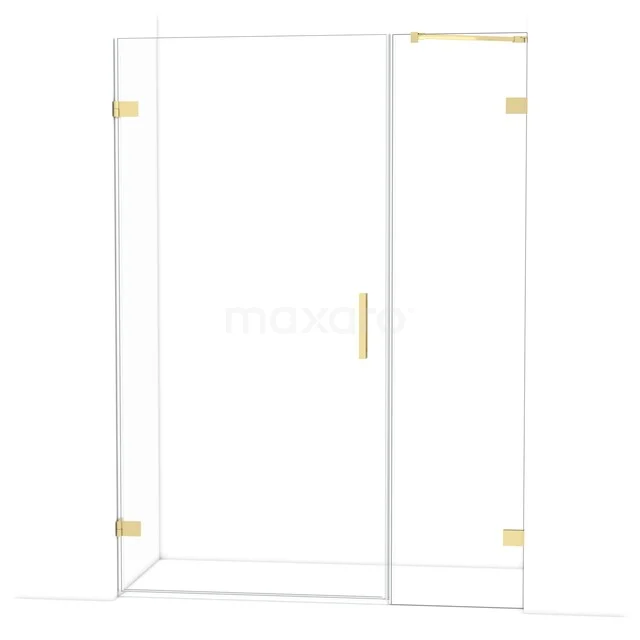 Diamond Shower door | 145 cm Light gold Clear glass Pivot door DDC211005220LG Glass shower screen with gold-coloured hinges and handle, modern design for a stylish bathroom.