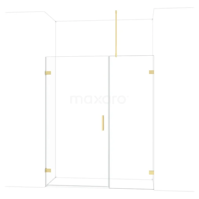 Diamond Douchedeur | 165 cm Lichtgoud Helder glas Draaideur DDC211007720LG Glazen douchedeur met goudkleurige accenten, strak design, perfect voor een moderne badkamer.