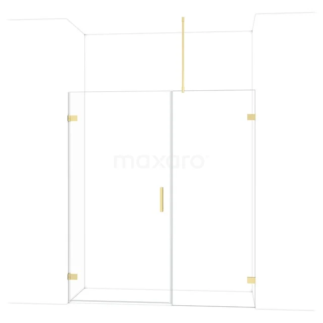 Glasene Duschtür mit goldfarbenen Scharnieren, schlankem Design und moderner Verarbeitung für ein stilvolles Badezimmer.